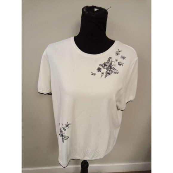 Alfred Dunner Women's White Black Butterfly Stitch Design Cowl Sweater M - Picture 1 of 6